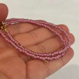 Pink Beaded Necklace Translucent Pink tiny bead Necklace Handmade Gild Filled